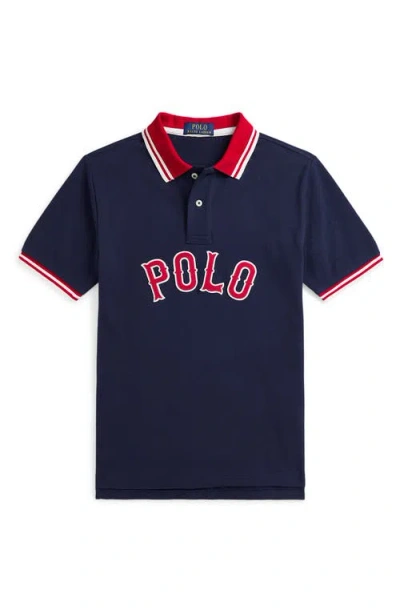 POLO RALPH LAUREN POLO RALPH LAUREN KIDS' BASEBALL LOGO COTTON PIQUÉ POLO