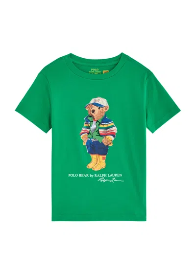 Polo Ralph Lauren Kids Bear And Logo-print Cotton T-shirt In Green