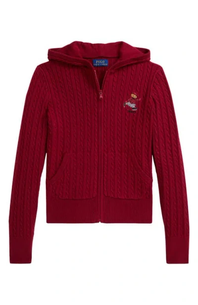 POLO RALPH LAUREN POLO RALPH LAUREN KIDS' BEAR CABLE KNIT QUARTER ZIP HOODIE