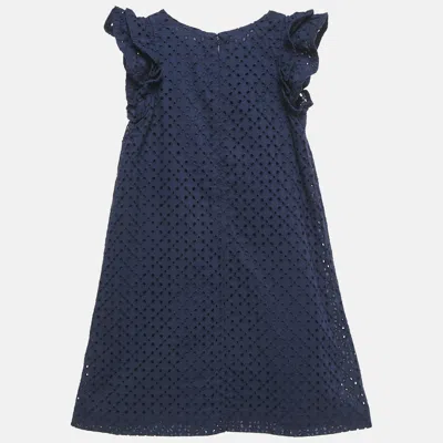 Pre-owned Polo Ralph Lauren Kids Blue Eyelet Cotton A-line Dress 6 Yrs