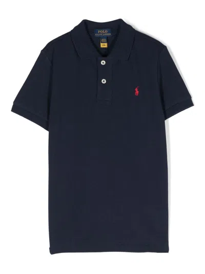 Polo Ralph Lauren Kids Blue Polo With Embroider In Black