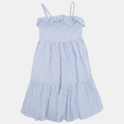 Pre-owned Polo Ralph Lauren Kids Blue Striped Cotton Ruffled Dress 6yrs