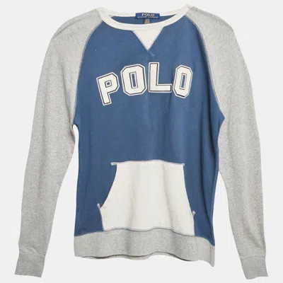 Pre-owned Polo Ralph Lauren Kids Blue/grey Embroidered Jersey T-shirt 14/16 Yrs