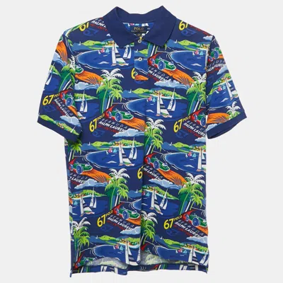 Pre-owned Polo Ralph Lauren Kids Blue/multicolor Printed Cotton Polo T-shirt Xl (18-20)