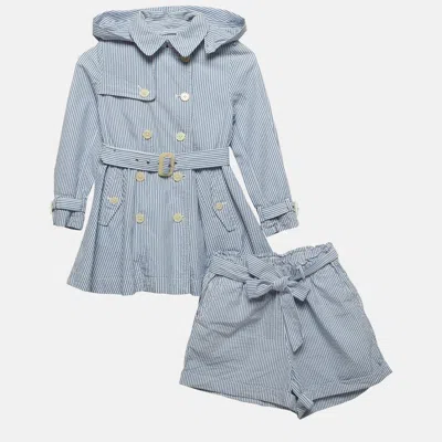 Pre-owned Polo Ralph Lauren Kids Blue/white Striped Coat And Shorts Set 6 Yrs