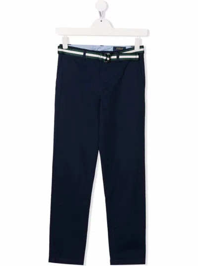 POLO RALPH LAUREN POLO RALPH LAUREN KIDS BOYS BLUE COTTON TROUSERS WITH BELT