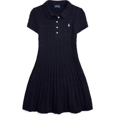 Polo Ralph Lauren Kids' Cable Cotton Polo Jumper Dress In Navy/cream