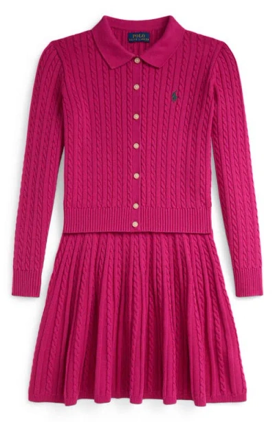 Polo Ralph Lauren Kids' Cable Knit Cardigan & Skirt Set In Red