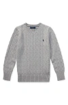Polo Ralph Lauren Kids' Cotton Cable Knit Crewneck Sweater In Gray