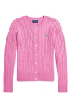 Polo Ralph Lauren Mini-cable Cotton Cardigan In Laguna Pink/tiller Green