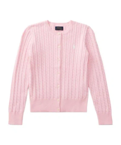 Polo Ralph Lauren Kids Cable Knit Logo Cardigan In Pink