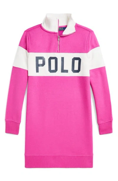 Polo Ralph Lauren Kids' Colourblock Long Sleeve Graphic Sweatshirt Dress In Belmont Pink