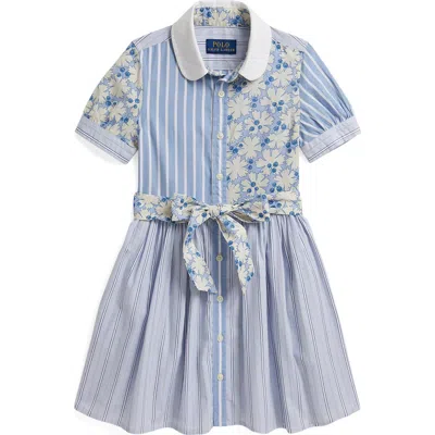 Polo Ralph Lauren Kids' Colorblock Short Sleeve Cotton Poplin Shirtdress In Multi