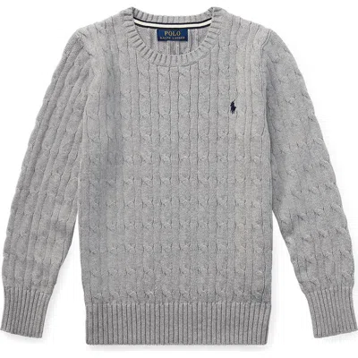 Polo Ralph Lauren Kids' Cotton Cable Knit Crewneck Sweater In Andover Heather/c7932