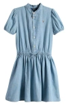 Polo Ralph Lauren Kids' Cotton Chambray Puff Sleeve Dress In Blue