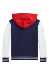 Polo Ralph Lauren Kids' Double Knit Varsity Pullover Hoodie In Refined Navy Multi