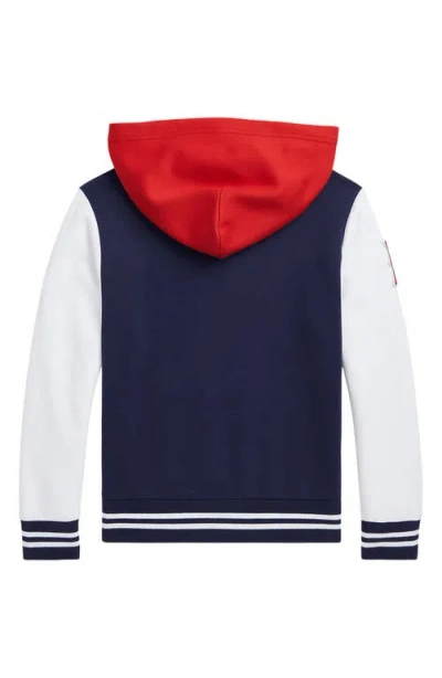Polo Ralph Lauren Kids' Double Knit Varsity Pullover Hoodie In Refined Navy Multi