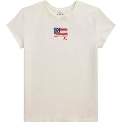 POLO RALPH LAUREN POLO RALPH LAUREN KIDS' EMBROIDERED FLAG COTTON GRAPHIC T-SHIRT