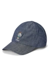 Polo Ralph Lauren Embroidered-polo Bear Denim Cap In Blue