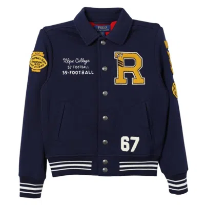 Polo Ralph Lauren Kids Fleece Letterman Varsity Jacket In Blue