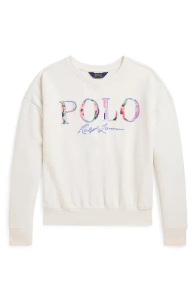 POLO RALPH LAUREN POLO RALPH LAUREN KIDS' FLORAL APPLIQUÉ COTTON GRAPHIC SWEATSHIRT