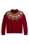 Polo Ralph Lauren Girls 7-16 Fair Isle Boxy Long Sleeve Sweatshirt In Red
