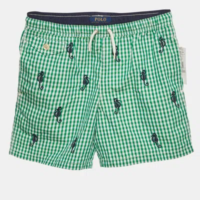 Pre-owned Polo Ralph Lauren Kids Green Checks Cotton Shorts M/10-12yrs In Sand