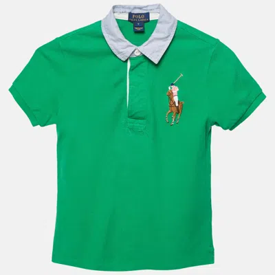 Pre-owned Polo Ralph Lauren Kids Green Logo Embroidered Cotton Polo T-shirt 6yrs