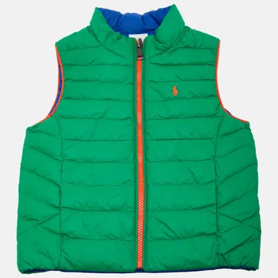 Pre-owned Polo Ralph Lauren Kids Green/blue Nylon Reversible Puffer Jacket 4 Yrs