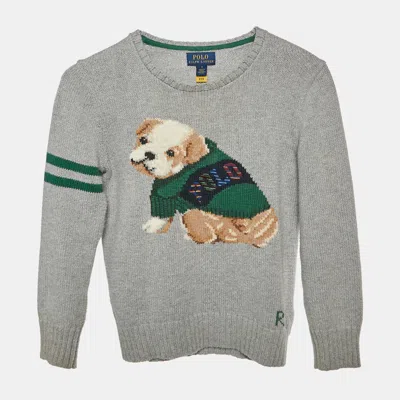 Pre-owned Polo Ralph Lauren Kids Grey Dog Intarsia Cotton Knit Jumper 7 Yrs In Gray