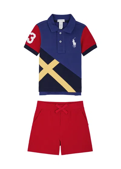 Polo Ralph Lauren Kids Logo Cotton Polo Shirt And Shorts Set In Blue
