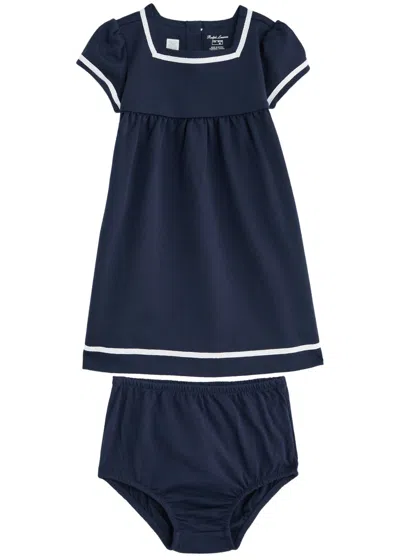 Polo Ralph Lauren Kids Logo-embroidered Jersey And Cotton Dress Set In Navy