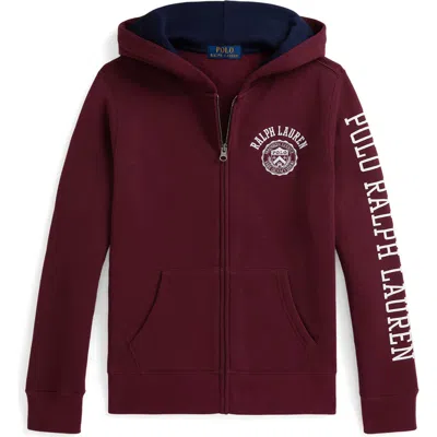 Polo Ralph Lauren Kids' Logo French Terry Graphic Zip Hoodie In Burgundy