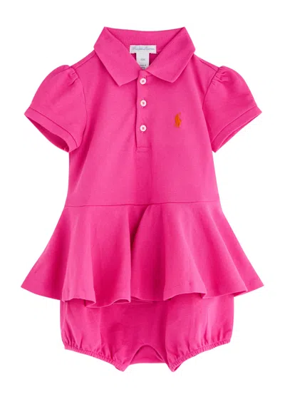 Polo Ralph Lauren Kids Logo Piqué Stretch-cotton Babygrow In Pink