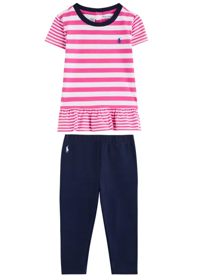 Polo Ralph Lauren Kids Logo Striped Top And Leggings Set In Pink