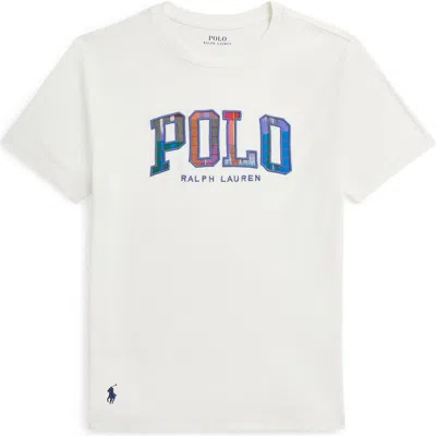 POLO RALPH LAUREN POLO RALPH LAUREN KIDS' MADRAS LOGO APPLIQUÉ T-SHIRT