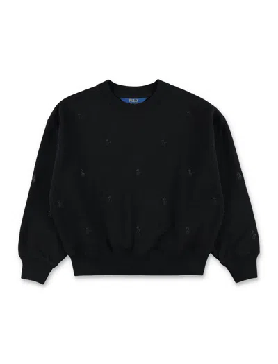 Polo Ralph Lauren Kids Mini Embroidered Pony Cotton Sweatshirt For Girls In Nero