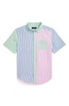 Polo Ralph Lauren Kids' Mismatched Stripe Short Sleeve Seersucker Button-down Shirt In Seersucker Stripe