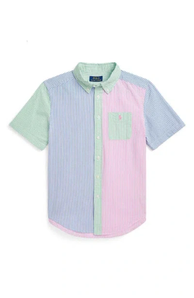 Polo Ralph Lauren Kids' Mismatched Stripe Short Sleeve Seersucker Button-down Shirt In Seersucker Stripe