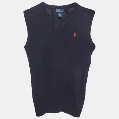 Pre-owned Polo Ralph Lauren Kids Navy Blue Cable Knit Vest 10-12 Yrs