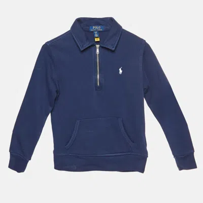 Pre-owned Polo Ralph Lauren Kids Navy Blue Cotton Knit Zip Up Sweatshirt 8 Yrs