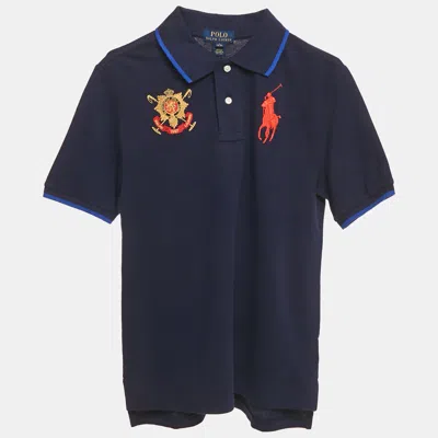 Pre-owned Polo Ralph Lauren Kids Navy Blue Embroidered Crest Cotton Polo T-shirt L (14-16) Yrs