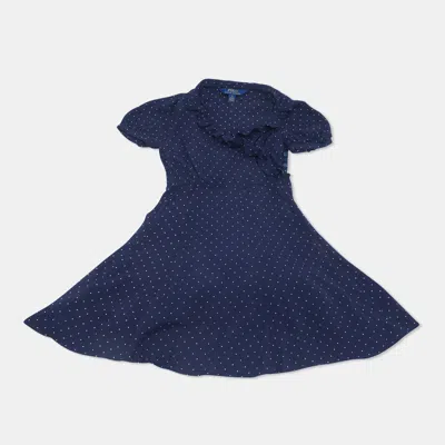 Pre-owned Polo Ralph Lauren Kids Navy Blue Polka Dot Crepe Dress 6 Yrs