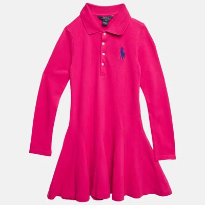 Pre-owned Polo Ralph Lauren Kids Pink Cotton Pique Pleated Polo Dress 7 Yrs