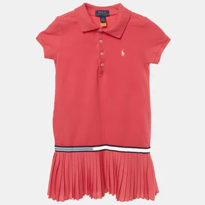 Pre-owned Polo Ralph Lauren Kids Pink Cotton Pleated Polo Dress 5yrs