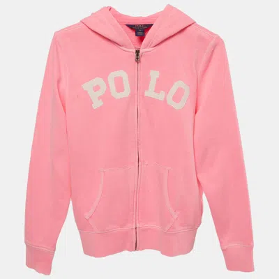 Pre-owned Polo Ralph Lauren Kids Pink Logo Applique Knit Hoodie 16 Yrs