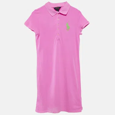 Pre-owned Polo Ralph Lauren Kids Pink Logo Embroidery Cotton Pique Dress L (12-14)