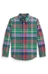Polo Ralph Lauren Kids' Plaid Cotton Button-down Shirt In Green