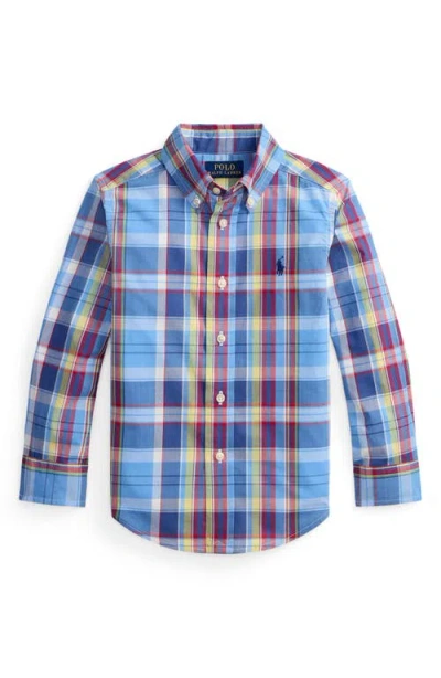 Polo Ralph Lauren Kids' Plaid Cotton Poplin Button-down Shirt In Multi