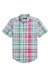Polo Ralph Lauren Big Boys Gingham Poplin Short Sleeve Shirt In Pink Blue Multi